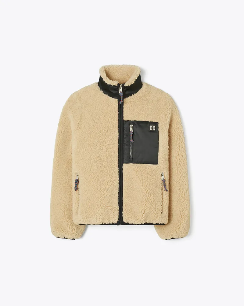 Tory Burch Colorblock-Fleecejacke Oatmeal