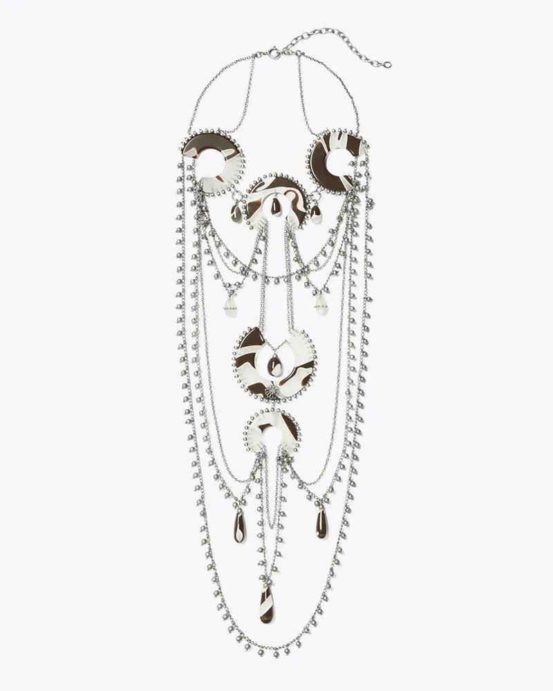 Tory Burch Damen Halskette mit Kunstharz und Perlen Antique