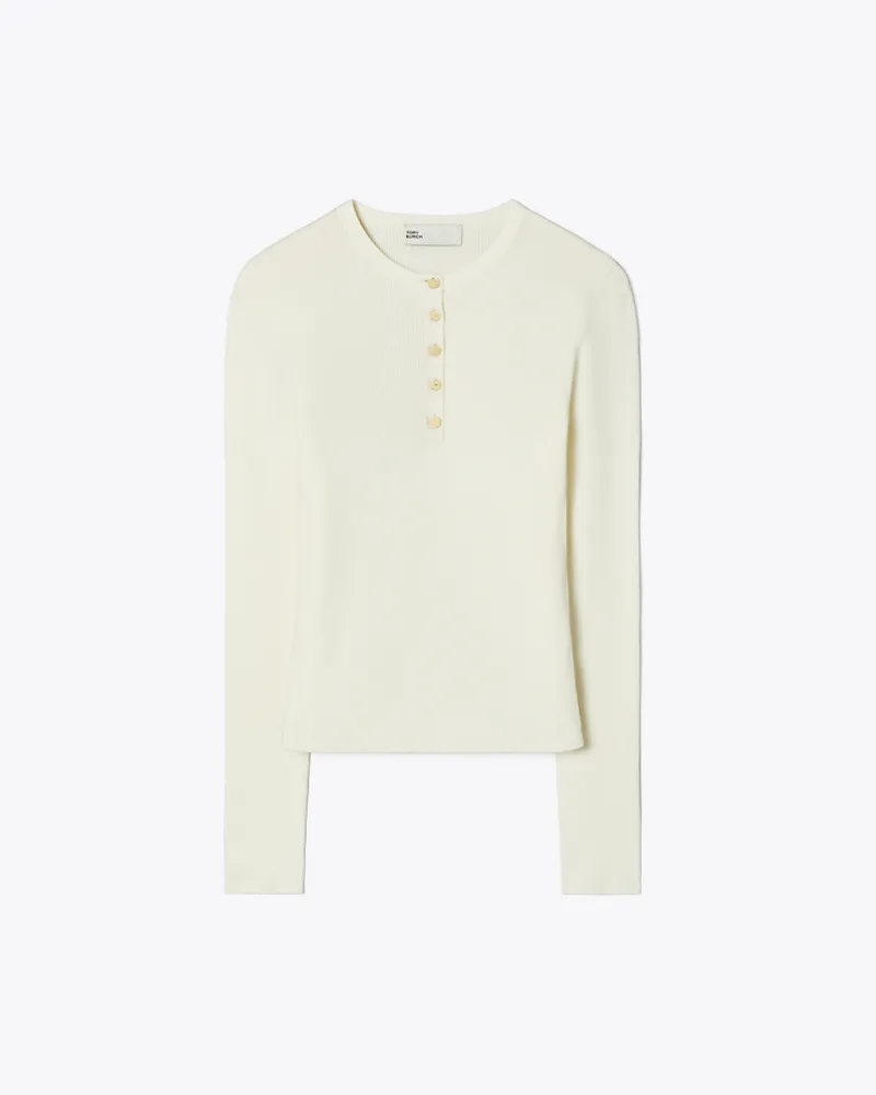 Tory Burch Damen Geripptes Henley-Top aus Viskose New