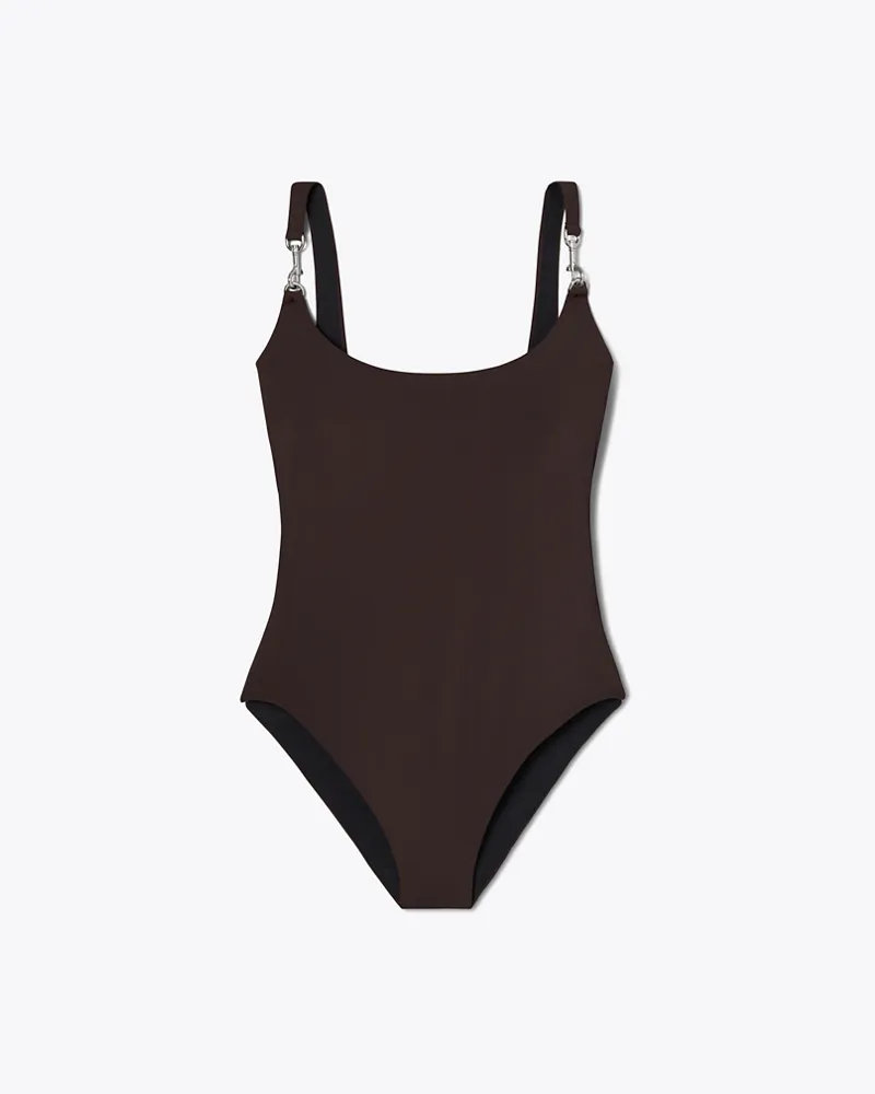 Tory Burch Damen Einschultriger Badeanzug mit Clip Dark