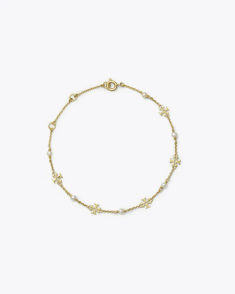 Tory Burch Damen Zartes Kira Gliederarmband mit Perlen in Gold/Weiß Tory