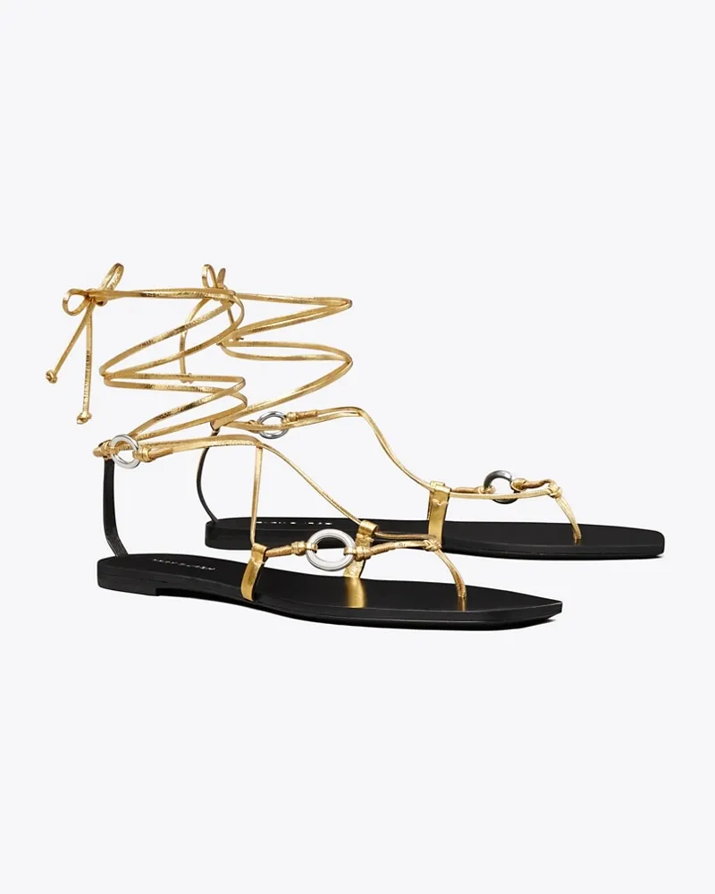 Tory Burch Linked Lace-Up Sandal Gold