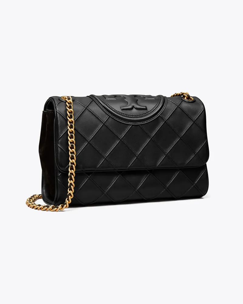 Tory Burch Damen Weiche, wandelbare Fleming Schultertasche in Schwarz Black
