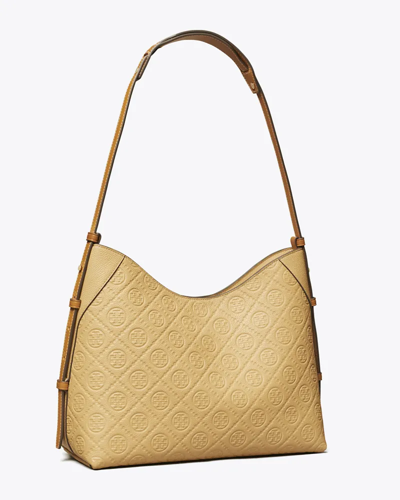 Tory Burch Damen Strukturierte Umhängetasche mit T-Monogramm Biscotti