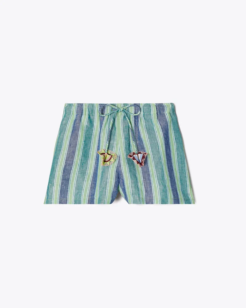 Tory Burch Gestreifte Leinenshorts Blue
