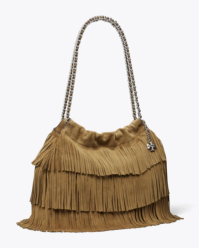 Tory Burch Damen Fleming Suede Fringe Hobo Bag Wild