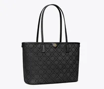 Damen Kleine Tote Bag mit T-Monogramm und Reißverschluss in Schwarz