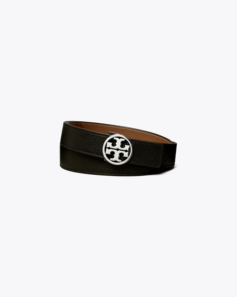 Tory Burch Damen 2,5 cm breiter Miller Wendegürtel in Schwarz/Braun/Silber Black