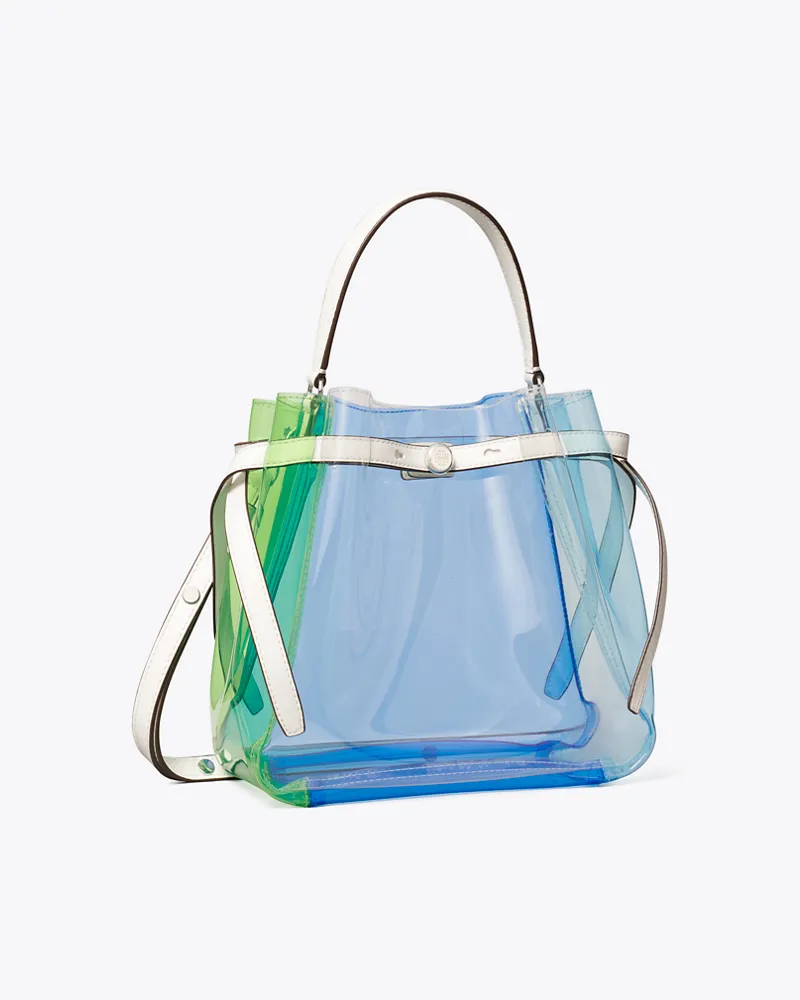 Tory Burch Damen Transparente Romy Bucket Bag in Colorblock-Optik Pool