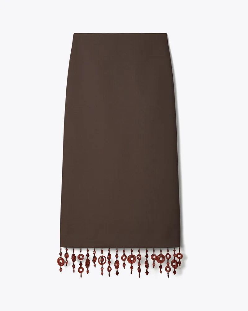 Tory Burch Damen Embellished Crepe Skirt Dark