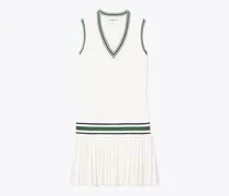 Damen Performance-Tenniskleid mit V-Ausschnitt in Weiß/Grün