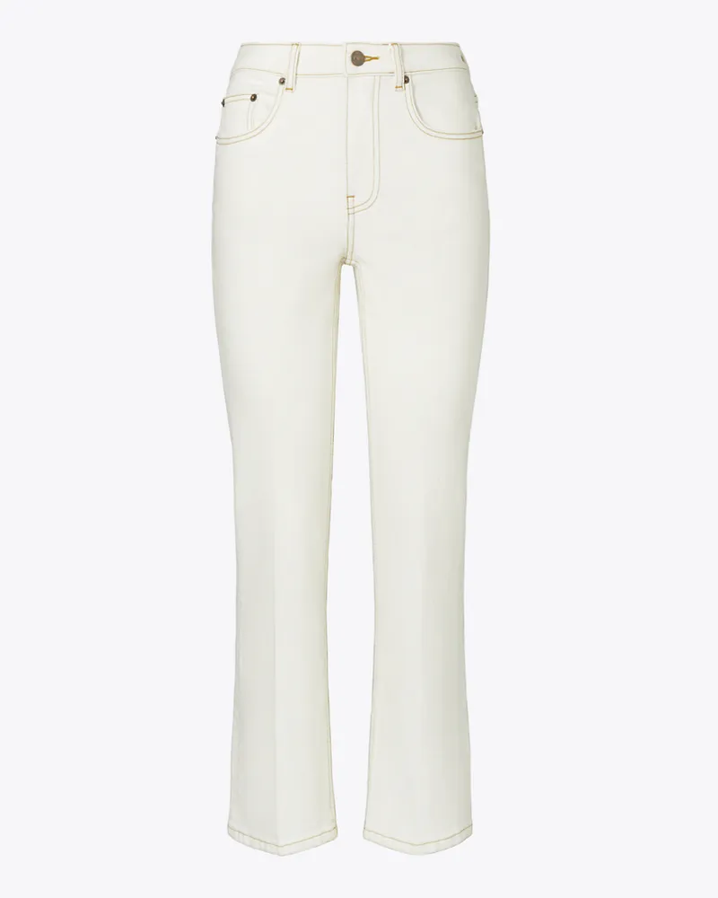 Tory Burch Damen Verkürzte, ausgestellte Jeans White