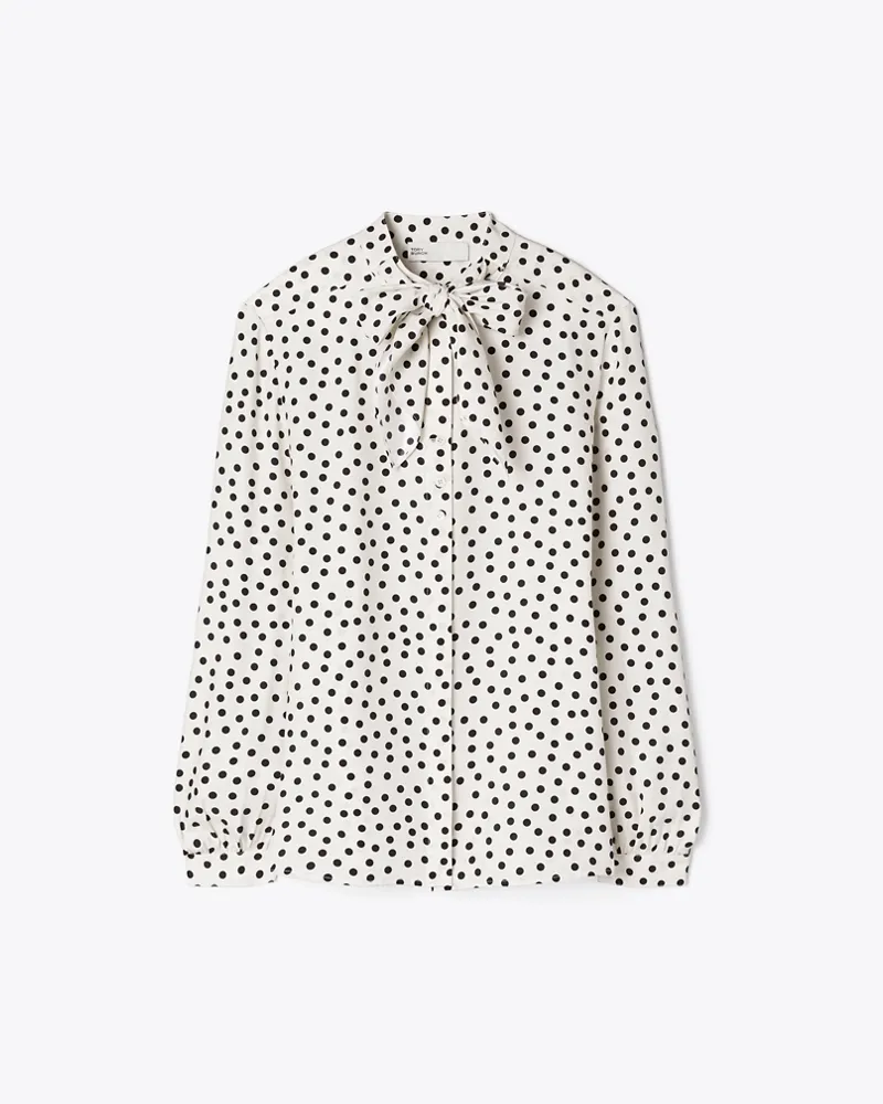 Tory Burch Bedruckte Schluppenbluse aus Seide Cream