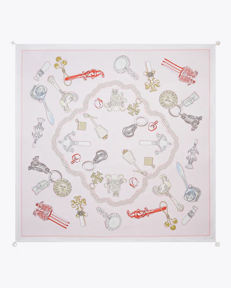 Tory Burch Damen Quadratisches Seidentuch mit Rassel-Print Rattles