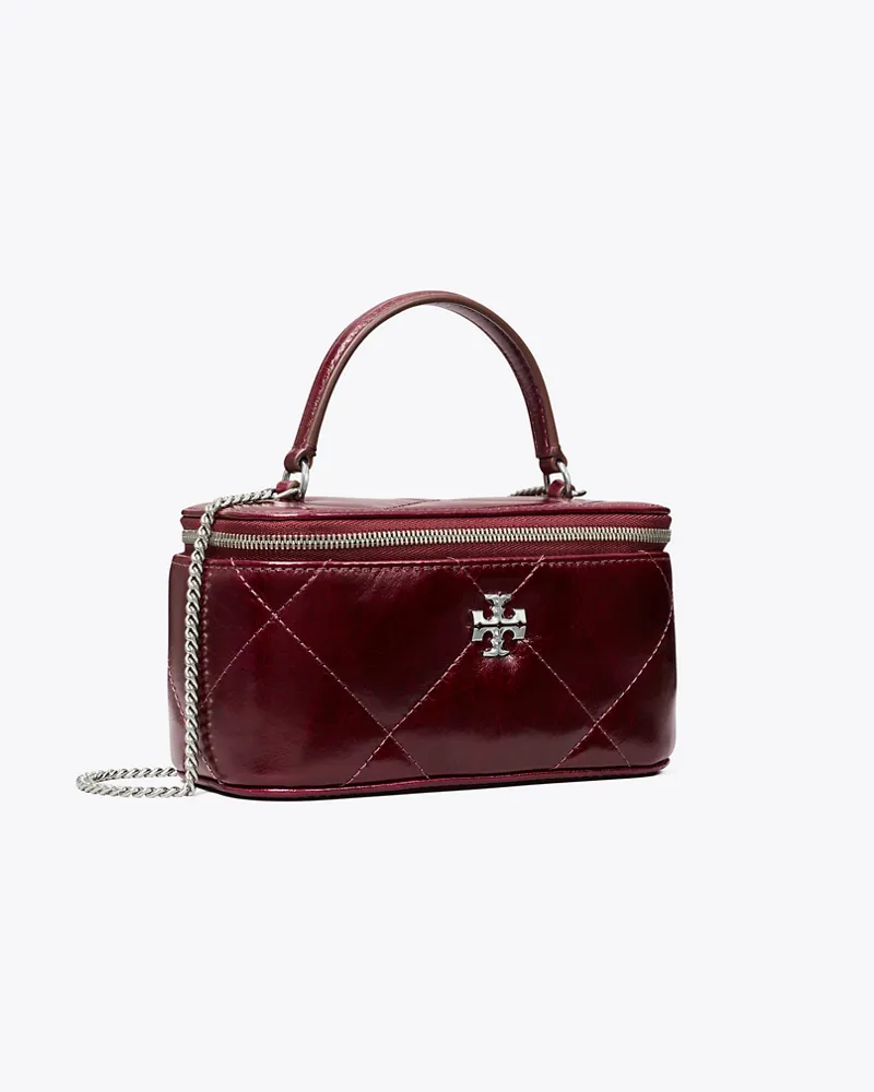 Tory Burch Damen Kira Kosmetiktasche in Vintage-Optik mit Rautensteppung Dark