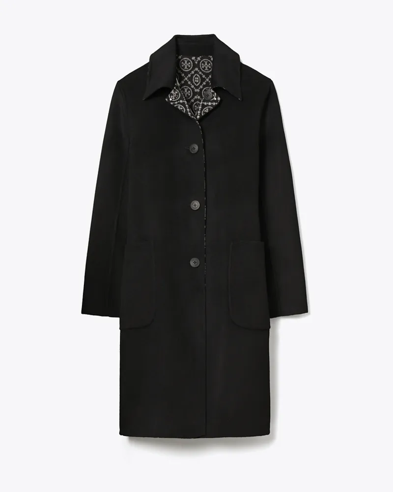 Tory Burch Damen Jacquard-Wollmantel mit T-Monogramm Black