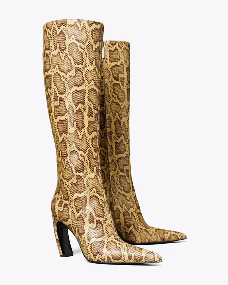 Tory Burch Damen Hoher Stiefel aus Leder mit Schlangenhautprägung Mimosa