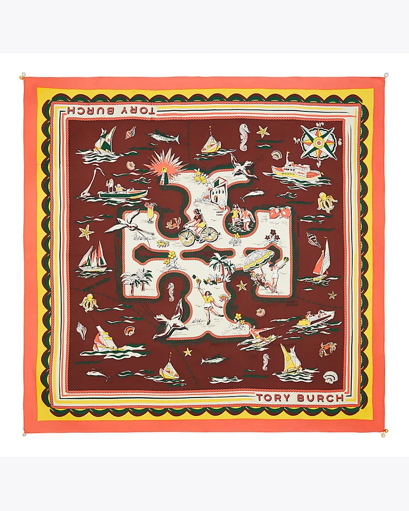 Tory Burch Quadratischer Tory Island Seidenschal Burgundy