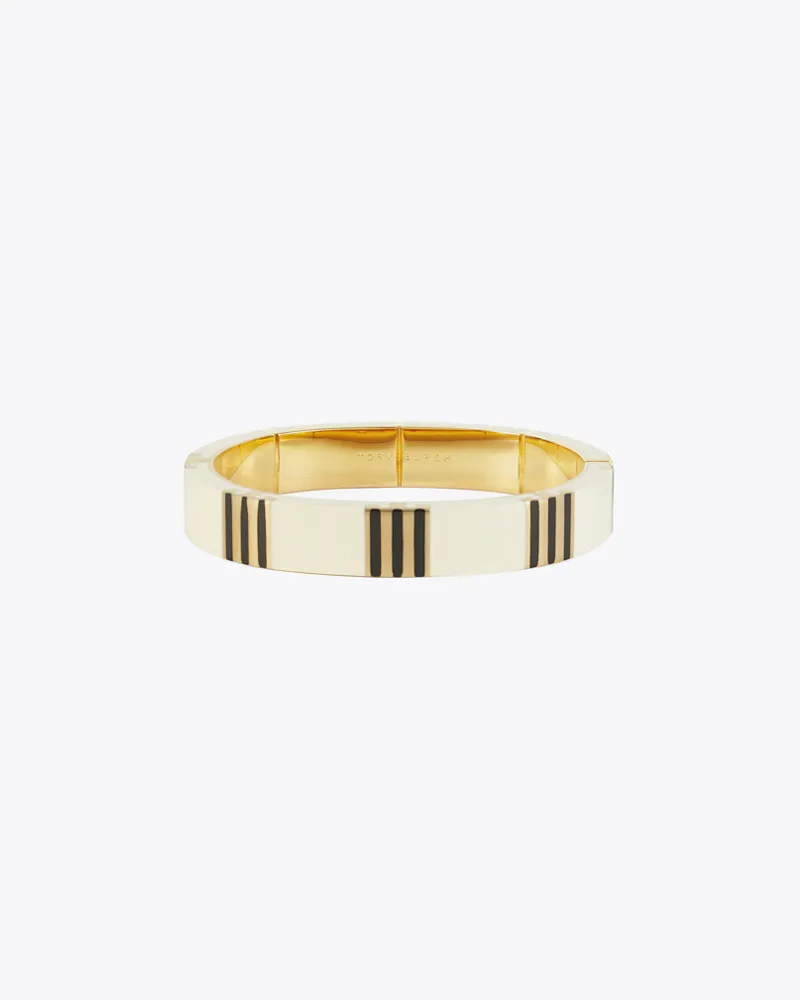Tory Burch Damen Gestreifter Armreif mit T Tory