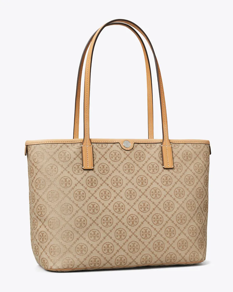 Tory Burch Damen Kleine Tote Bag mit T-Monogramm und Reißverschluss Flax