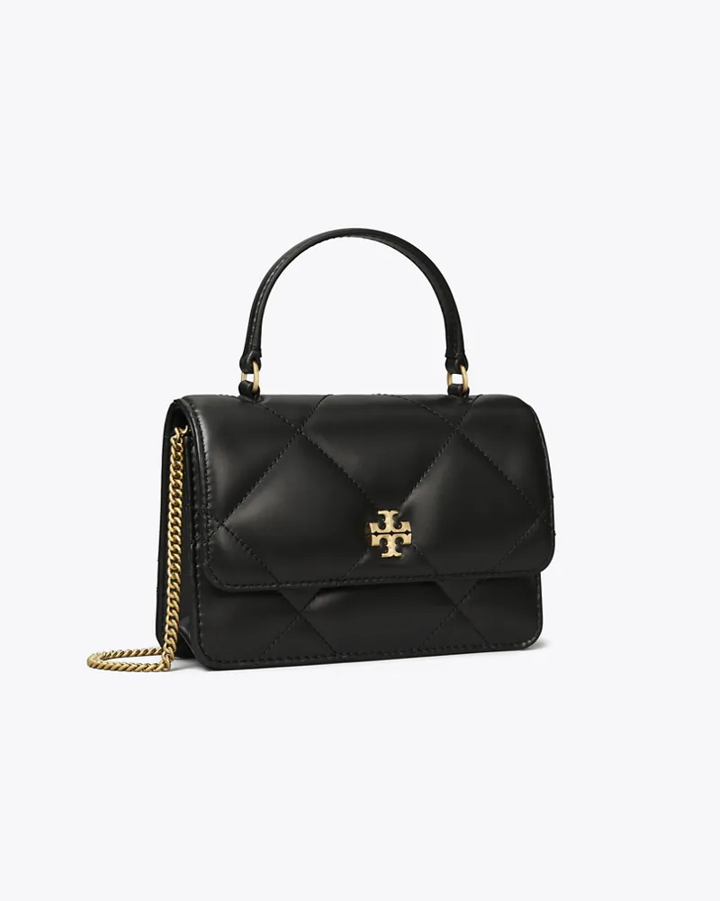 Tory Burch Damen Kira Mini-Geldbörse mit Rautensteppung, Tragegriff oben und Kette Black