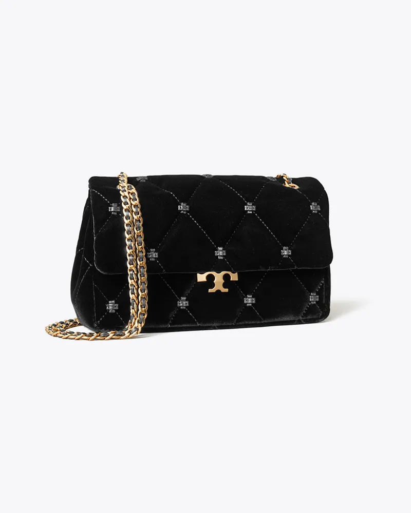 Tory Burch Kleine Bunny Knot Schultertasche aus Samt Black