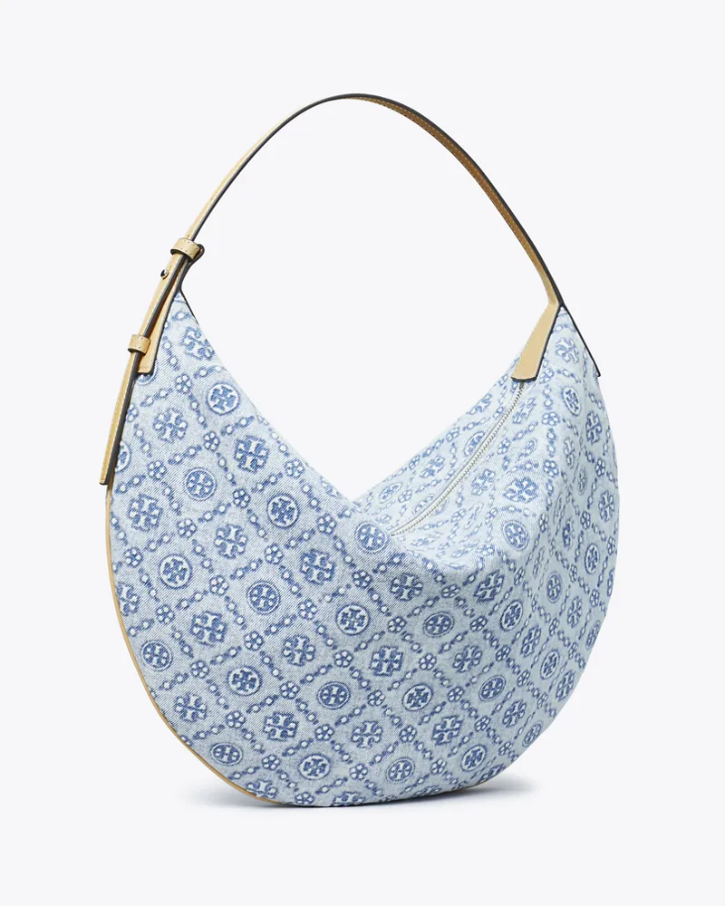 Tory Burch Damen Balloon Bag aus Denim mit T-Monogramm Powder