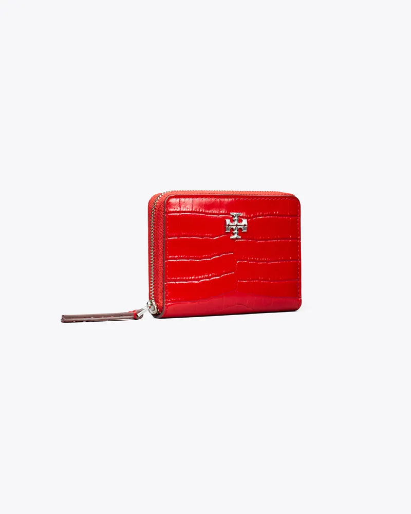 Tory Burch Damen Small Kira Croc-Embossed Zip-Around Wallet Red
