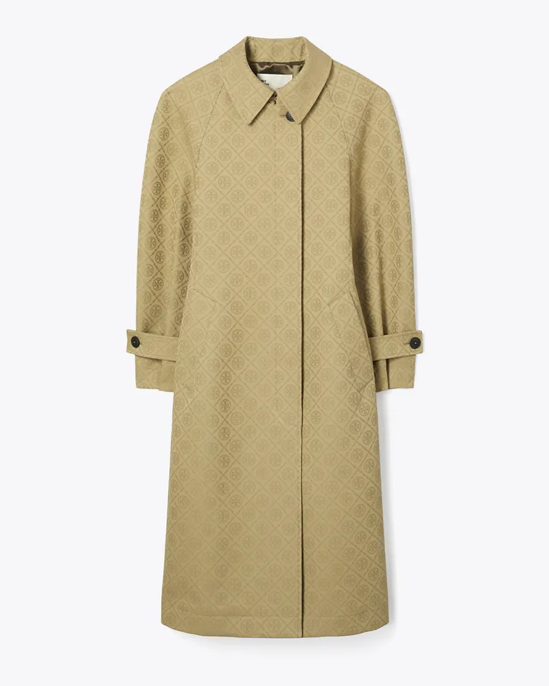 Tory Burch Damen Trenchcoat aus Jacquard mit T-Monogramm Taupe