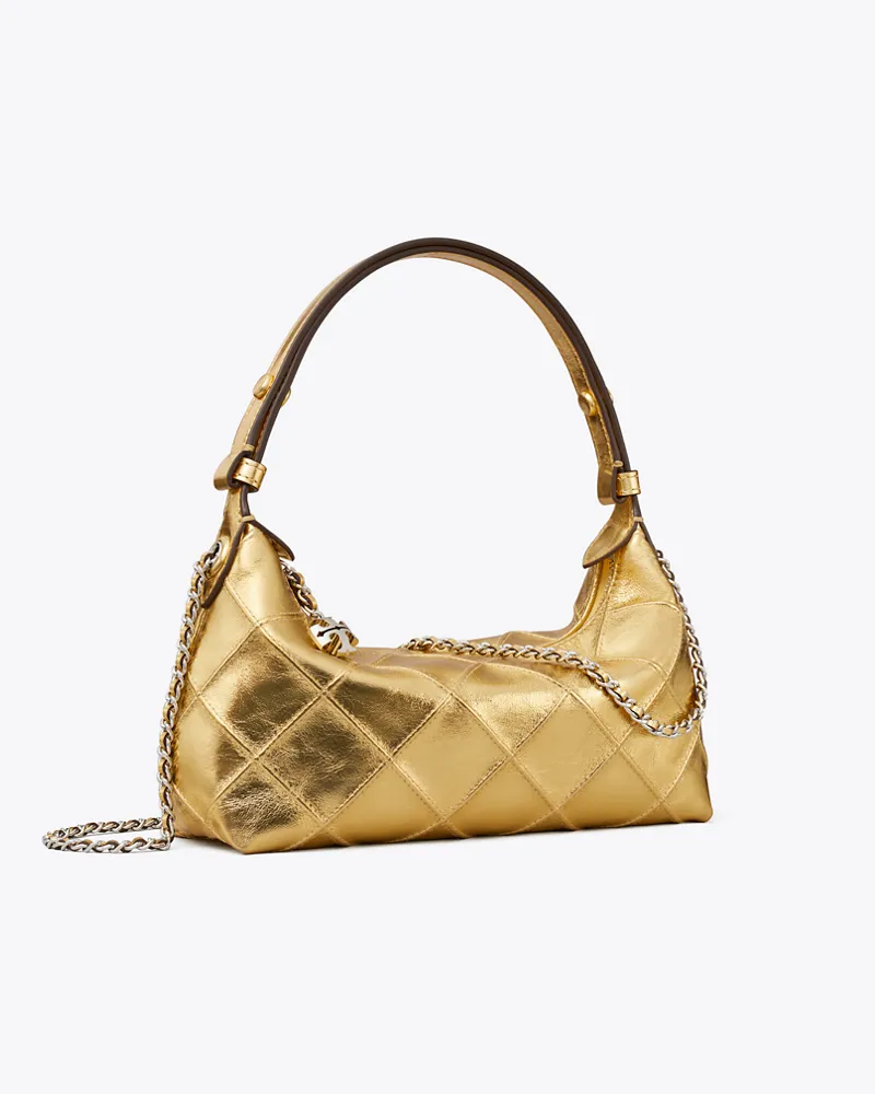 Tory Burch Damen Fleming Pochette in Metallic-Optik Gold