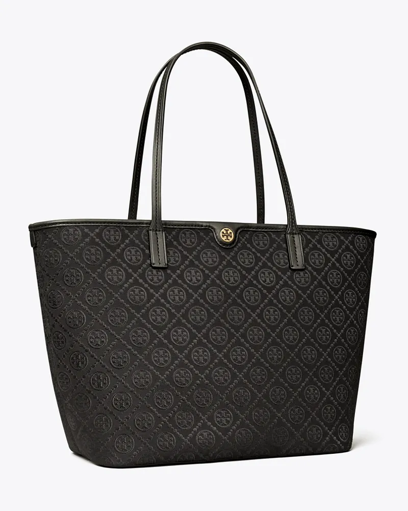 Tory Burch Damen Tote Bag mit T-Monogramm und Reißverschluss in Schwarz Black