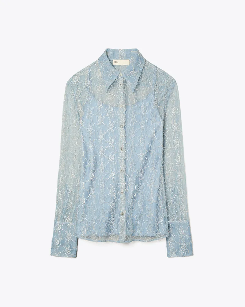 Tory Burch Fil-Coupé-Hemd mit Chantilly-Spitze Blue