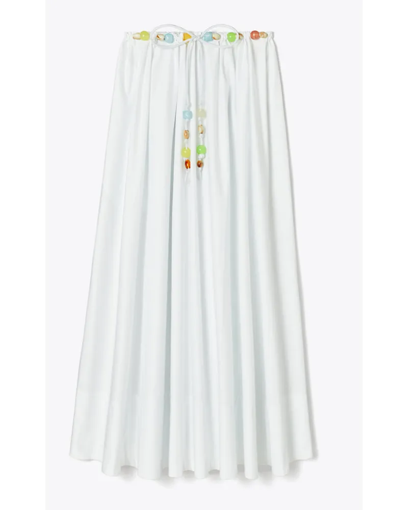 Tory Burch Beaded Cotton Poplin Skirt White