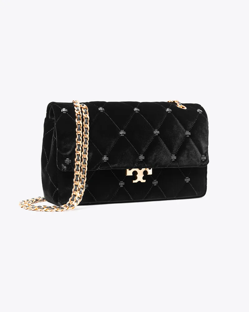 Tory Burch Bunny Knot Schultertasche aus Samt Black
