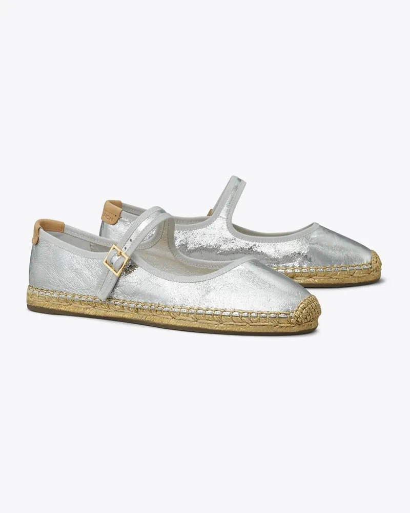 Tory Burch Damen Mary-Jane-Espadrille Silver