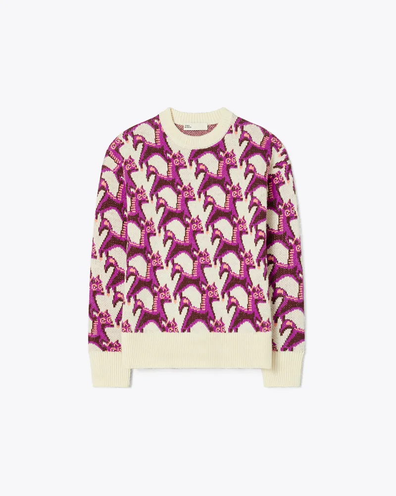 Tory Burch Damen Pullover aus Wolljacquard mit Rundhalsausschnitt French