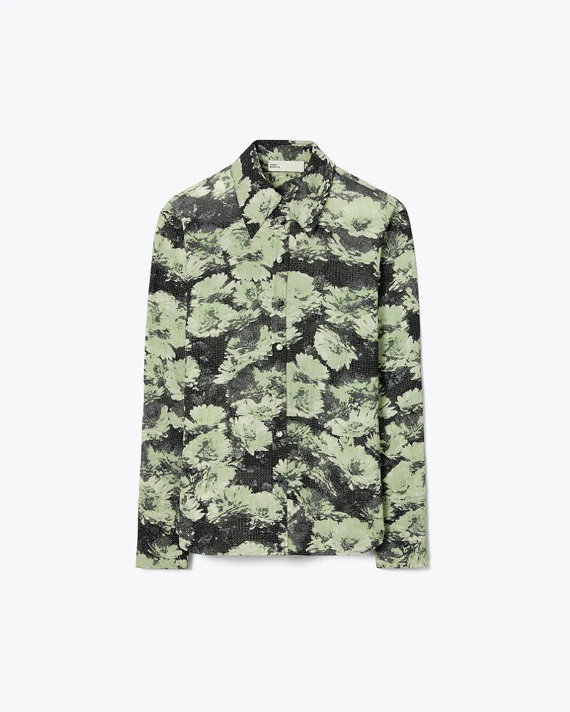 Tory Burch Damen Bedrucktes Hemd aus Viskose Green