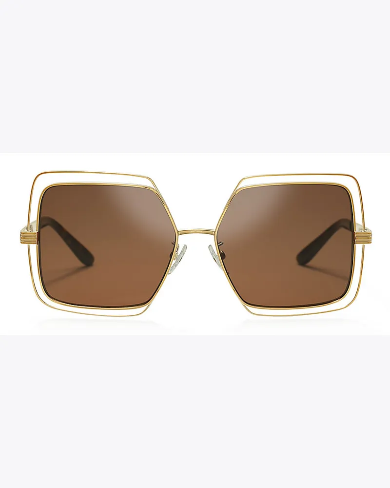 Tory Burch Kira Stripe Open-Wire Square Sunglasses Shiny