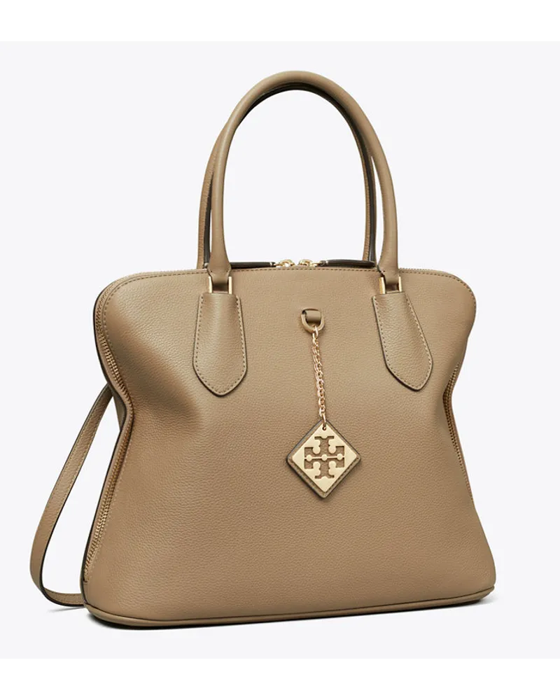 Tory Burch Pebbled Swing Satchel Taupe