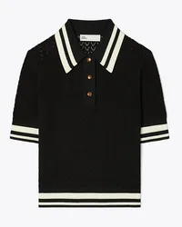 Tory Burch Cotton Pointelle Polo Black