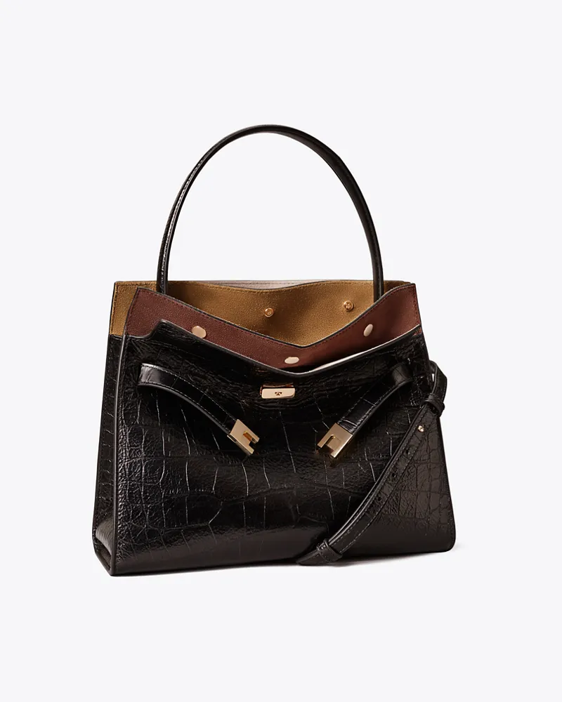 Tory Burch Damen Small Lee Radziwill Embossed Double Bag Black