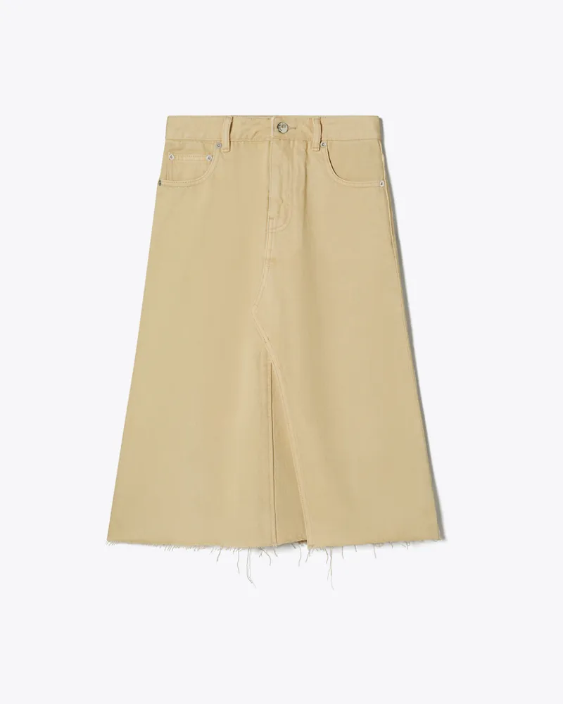 Tory Burch Damen Unstrukturierter Midi-Jeansrock Khaki