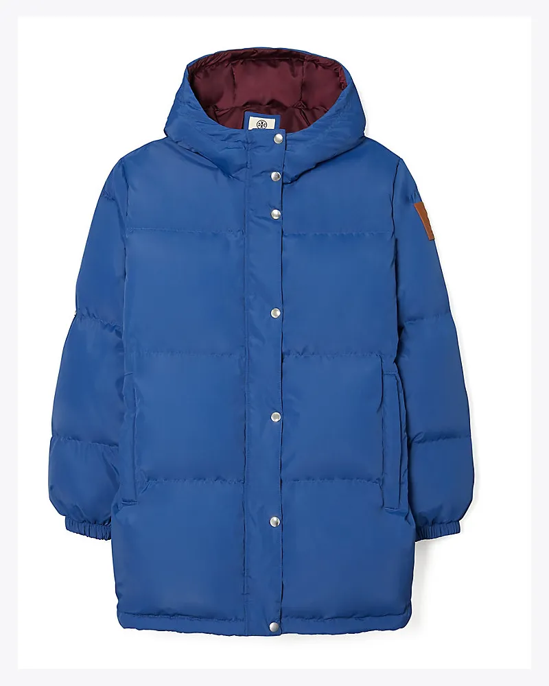 Tory Sport Mittellange Daunenjacke Mit Kapuze Blue
