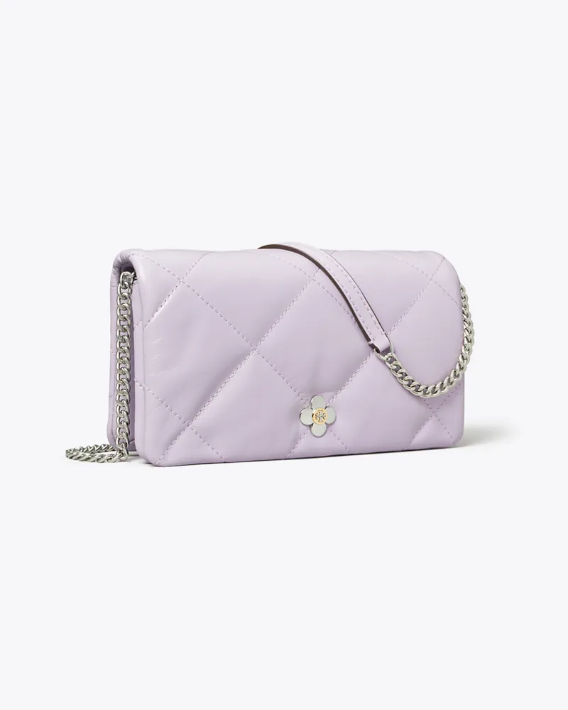 Tory Burch Damen Kira Diamond Quilt Clover Chain Wallet Purple