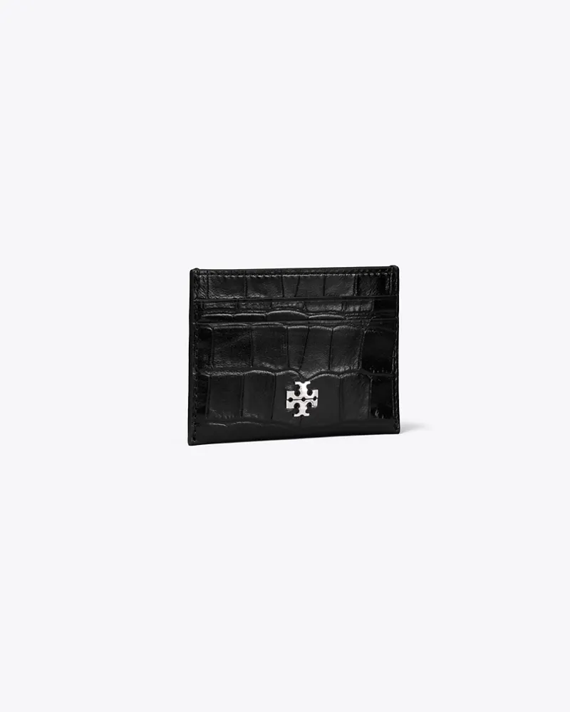 Tory Burch Charlie Kartenetui mit Krokoprägung Black