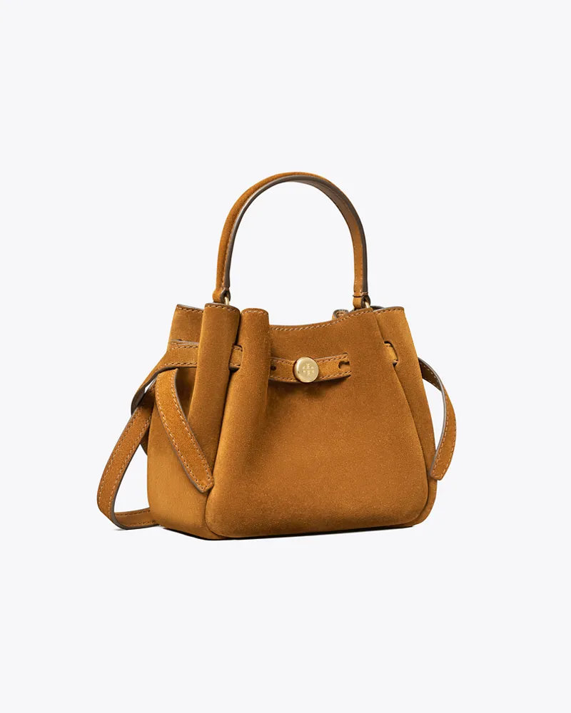 Tory Burch Damen Mini Romy Suede Bucket Bag Caramel