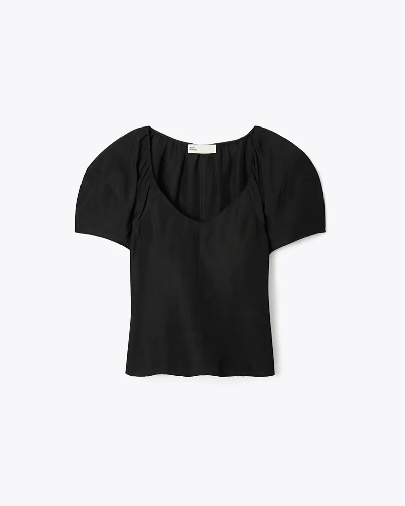 Tory Burch Damen Top aus Viskose mit Ballonärmeln Black
