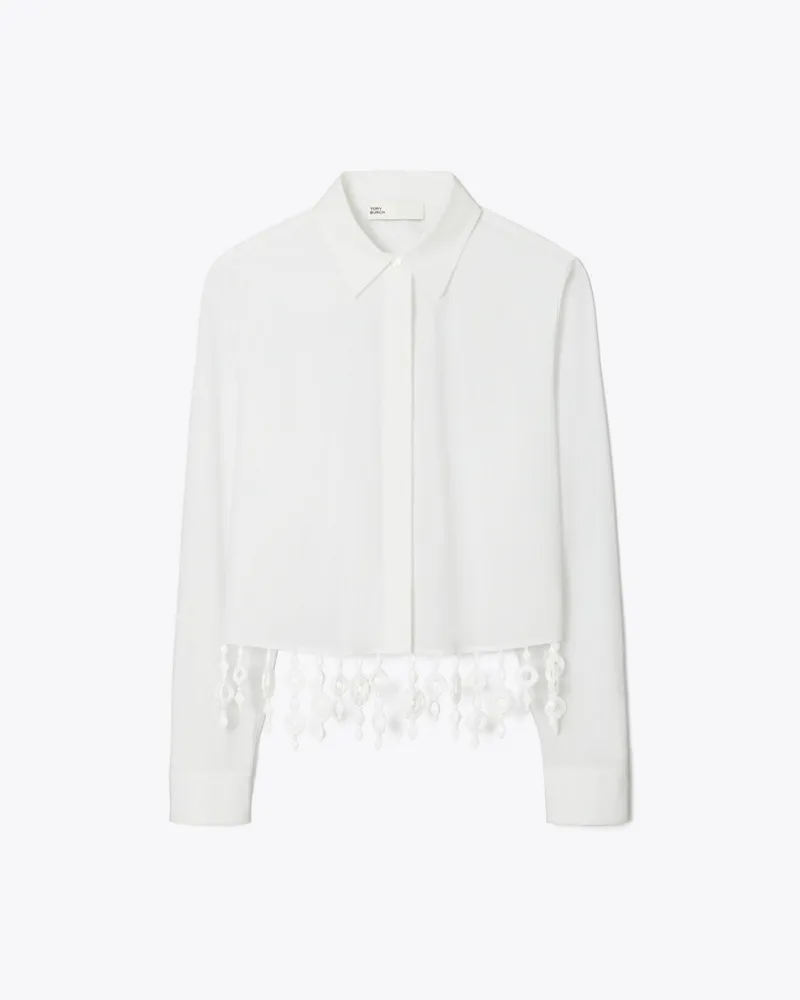 Tory Burch Damen Crystal-Embellished Poplin Shirt White