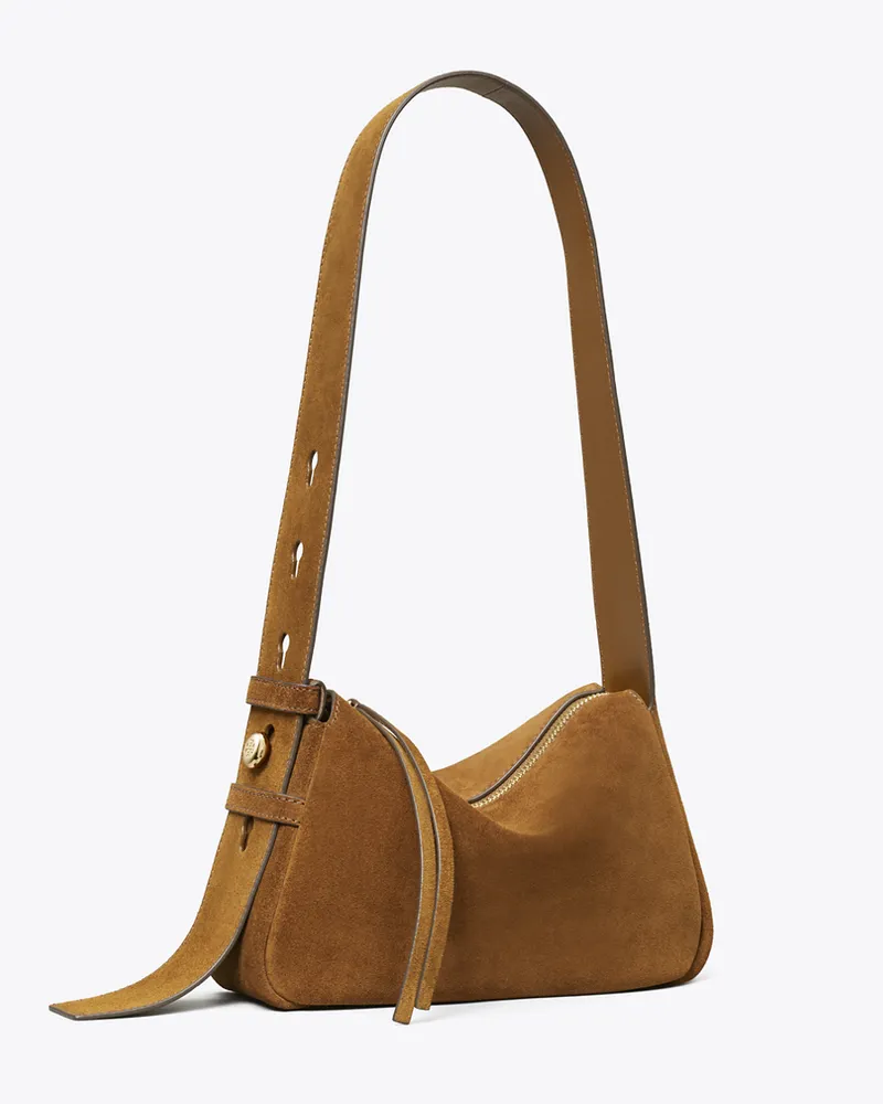 Tory Burch Damen Kleine Romy Schultertasche aus Wildleder Caramel