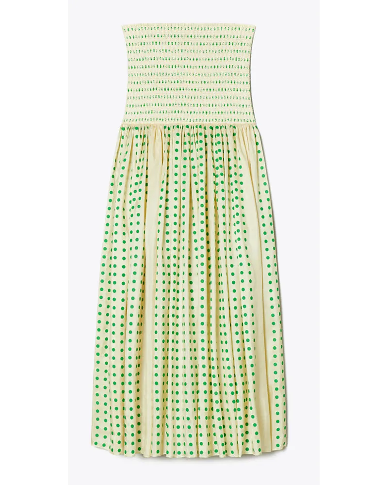 Tory Burch Printed Silk Strapless Dress Green